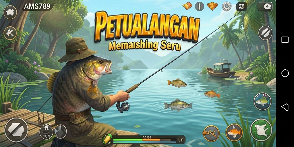 Tampilan gameplay memancing yang mendebarkan dan penuh aksi.