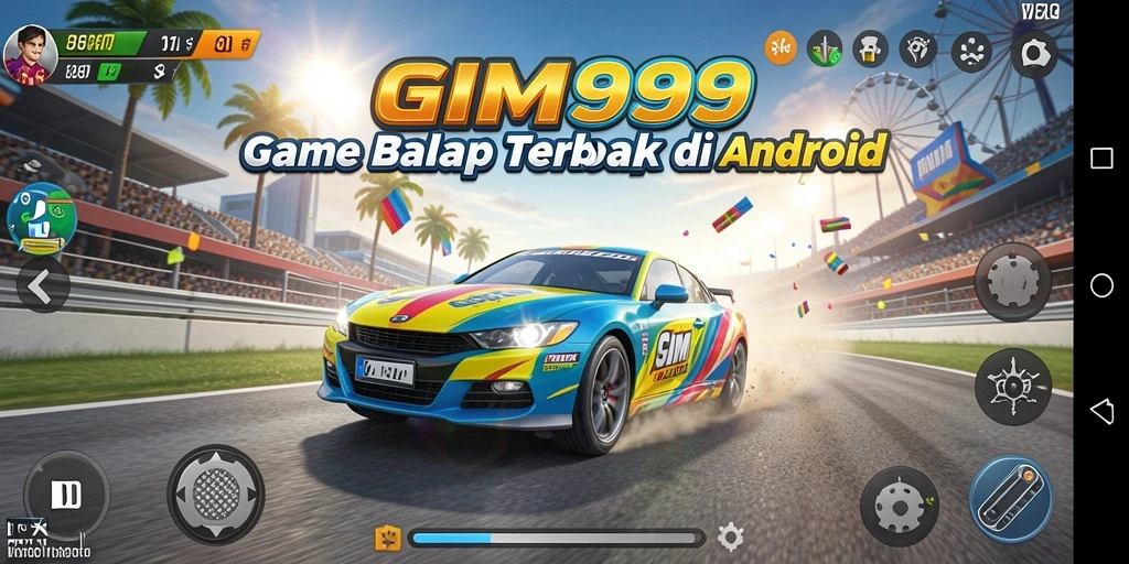 Screenshot gameplay GIM999 menampilkan aksi balap yang mendebarkan.