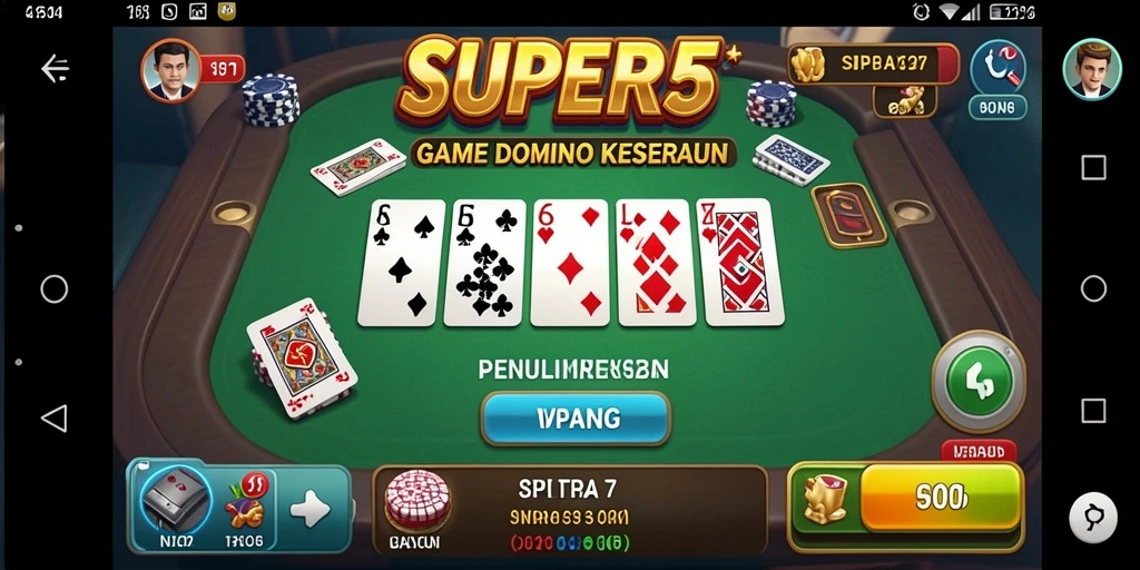 Screenshot gameplay SUPER5 dengan tampilan Domino yang menarik.